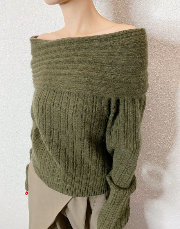 Olive Off Shoulder Knit #241226